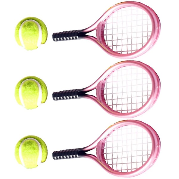 3 Sett Mini Hus Tennissett Miniatyr Tennisracket Mini Tennisball Fotografering Rekvisitter