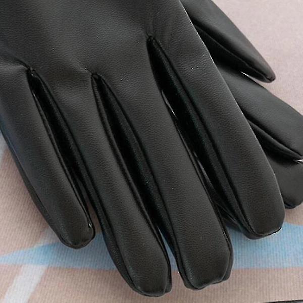 Mode Perle Plus Fløjl Pu Læder Handsker Dame Vinter Tykke Fuld Finger Ride Varme Punk Touch