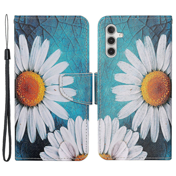 Samsung Galaxy A15 5G -kotelo PU-nahkakuvioitu lompakkopuhelinkotelo hihnalla Large Chrysanthemum