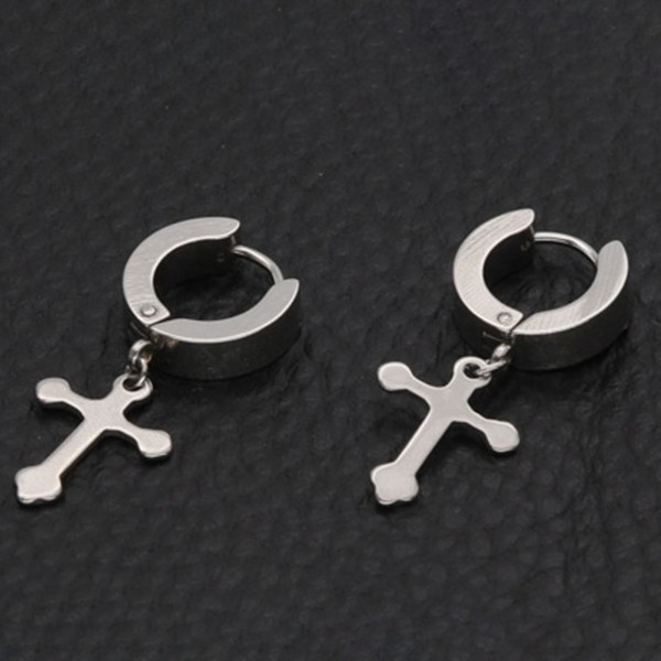 1 par Dangle Cross ørering Langtidsholdbar Stilfuldt vedhæng Titanium Stål Mænd Kvinder Voksen Cross Pendant Hoop Ørering Til Party_l Black