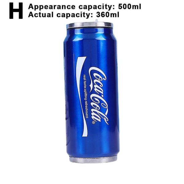 350 ml/500 ml Coca Cola-mugg, varm och kall isolering, 304 termos i rostfritt stål, gigantisk koksvattenflaska, Custom Car Tra Actual Capacity 360Ml Blue