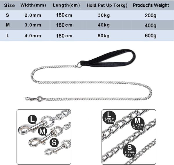 Metal Dog Leash (180 cm) Chafe-Free Solid PU Leather Dog Leash