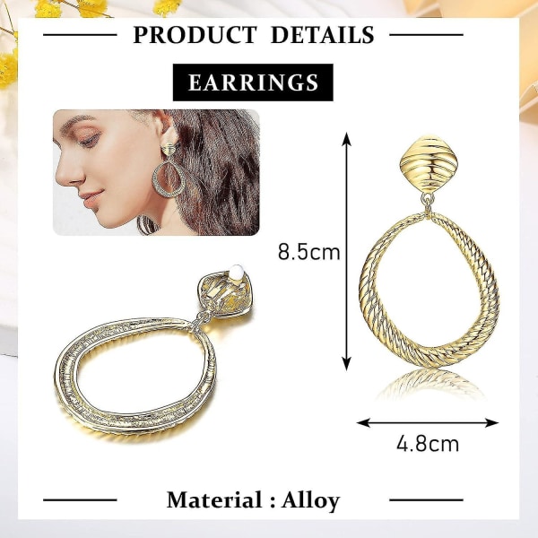 Kvinders guldhængende øreringe store runde med runde klips Geometriske øreringe mat vedhæng Goldstyle 1 -xx style 2