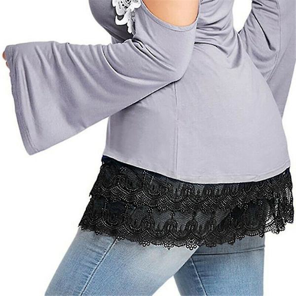 Kvinner Skjørt Utvidet Blonder Trim Extender Underskjørt Bomull Avtakbar Lagdeling Mini Skjørt Falsk Skjorte Bluse Hale Hem Syv Størrelser Black XXL