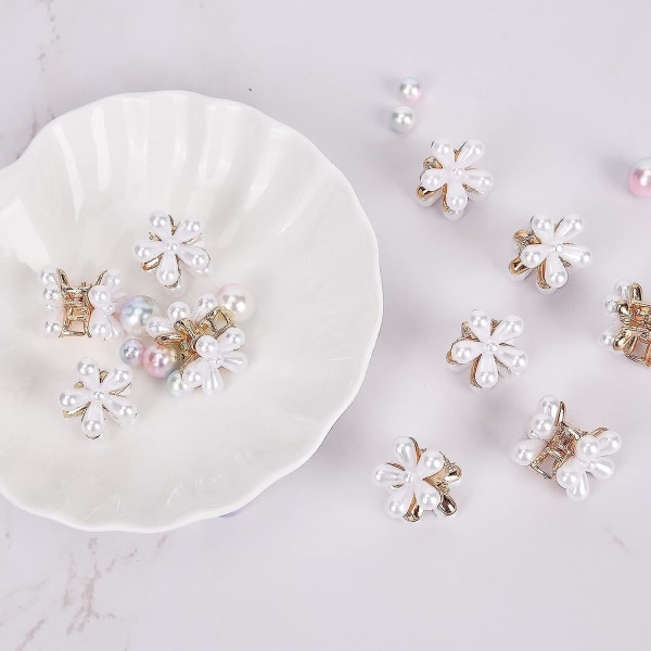 10stk Mini Pearl Claw Hårklemmer - Små retro hårspenner med blomst - Hårtilbehør For Damer Jenter Fest Bryllup Daglig