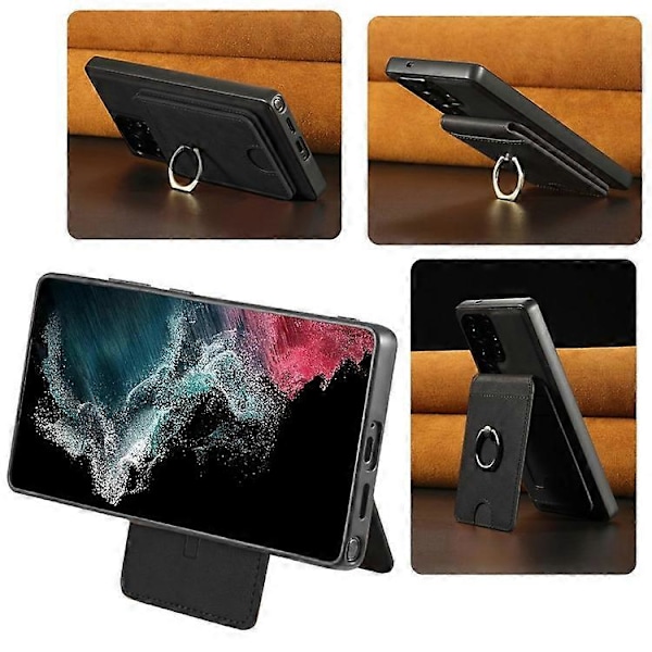 Yhteensopiva Samsung Galaxy S23 Ultra Magneettikotelo PC + PU Puhelimen Takakuori Irrotettavalla Korttipidikkeellä Black