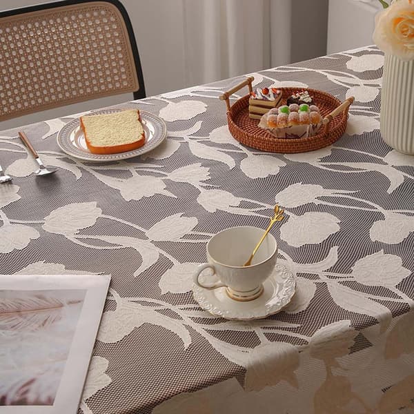 Simpel dug med kvaster, rektangulær lysedug til hjemmet, ikke-vaskbar kaffebordsdug, beige, 140*180cm