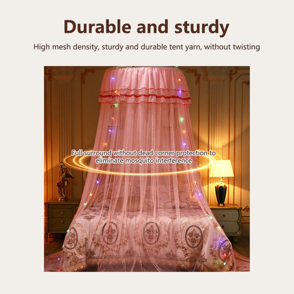 Myggenet Myggenet Sengehimmel Til piger,prinsesse Rund bøjle Sheer Bed Canopy ,dome Myggenet Seng Telt Twin Girls Himmelseng Decor For Ba Pink