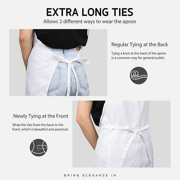 2-pakke justerbart kjøkkenforkle i 100 % polyester med 2 lommer, matlagingsforklær for menn og kvinner White