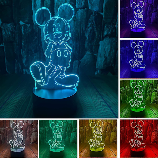 Mikki Hiiri Minni Hiiri Lelu 3D LED Akryyli Yövalo Kaukosäätimellä & Älykkäällä Kosketuksella 16 Väriä Vaihtava Himmennettävä USB-virtalähde Makuuhuoneen Koristelu