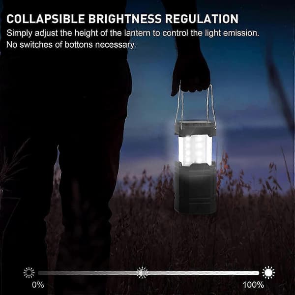 Solar LED Campinglampe - Vanntett Lykt med Håndsveiv Black