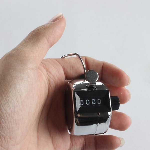 4-siffriga handräknare, 4-pack mekanisk varvspårare manuell klicker med metallfinger ringbågehållare - silver