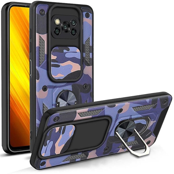 Ansök till för Xiaomi Pocophone Poco X3 Nfc Case Kamouflage Magnetisk Bilhållarring Stötsäker Armor Phone case För Poco X3 Pro Cover Mobiltelefon Camouflage Sky Blue For Poco X3