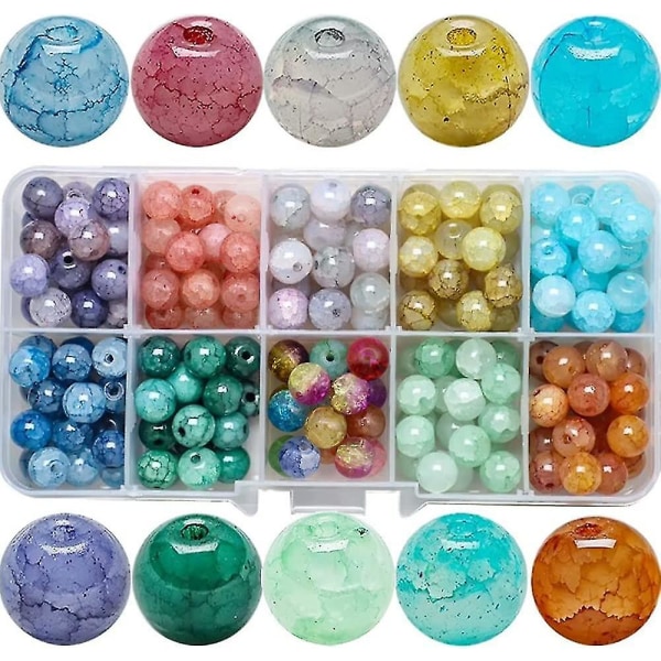 200 st Acsergery Gift Runda Crystal Crackle Beads - 8mm Glas Crack Spacer Beads