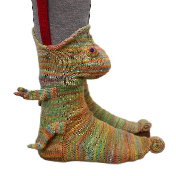 Unisesx Xmas Strikkede Dyremønster Sokker Funky Mid Calf Sokker Chameleon