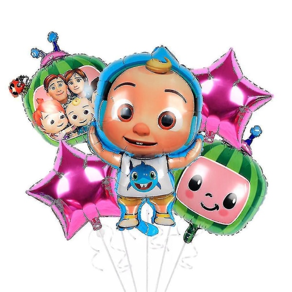 6st Cocomelon födelsedagsdekorationskit aluminiumfolieballonger för pojkar födelsedagsfest