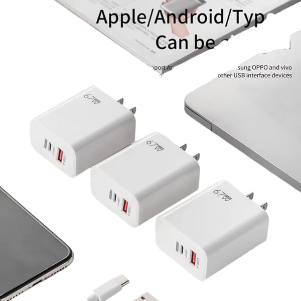 67W Hurtiglader USB Type C Lader Adapter kompatibel med iPhone 15 14 13 hvit white EU