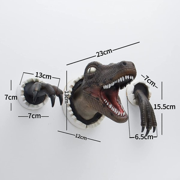 Veggmontert dinosaurharpiksskulptur Veggknust dinosaurhode med klorekvisitter Replikasett, 3d dinosaurstatue blå