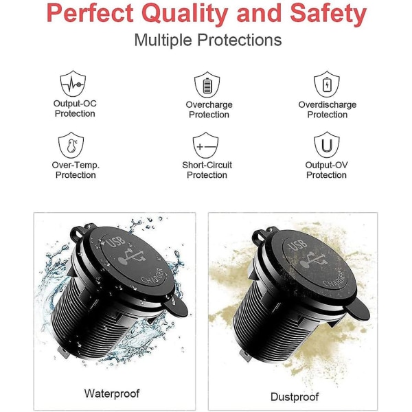 Qc 3.0 Dobbel USB Laderkontakt, vanntett 12V/24V USB Uttak Med Berøringsbryter For Bil, Båt, RV, Mo