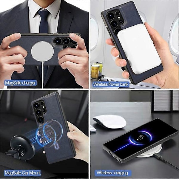 Yhteensopiva Samsung Galaxy S23 Ultra Magneettikotelo PC + PU Puhelimen Takakuori Irrotettavalla Korttipidikkeellä Blue