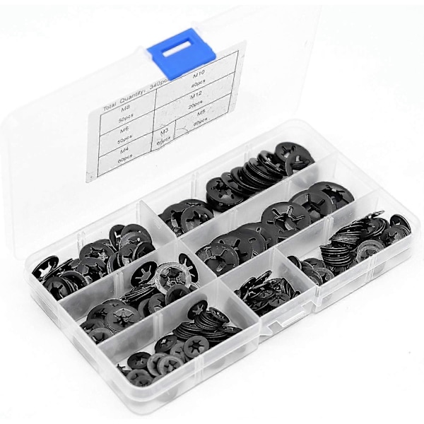 340 kpl Starlock-lukituslevyjä, lukituslevysarja, laakerikiinnike M3 M4 M5 M6 M8 M10 M12 (7 kokoa)