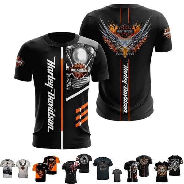 Harley Davidson Motorcykel T-shirt Herr Sommar Casual Kortärmad E E E 3XL