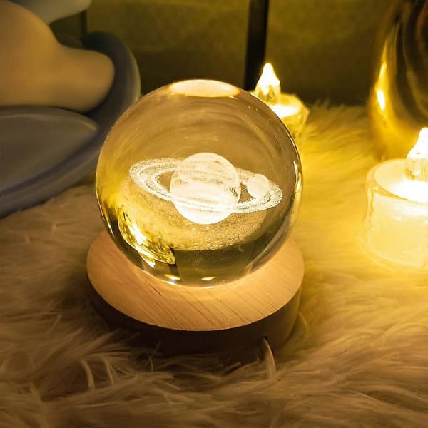 Krystallkule nattlys LED Galaxy Glass Ball - Saturn
