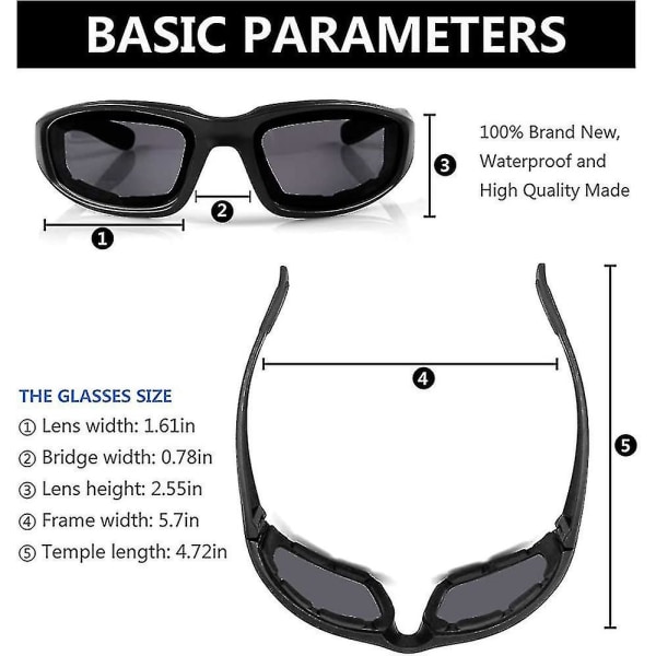 Motorcykelglasögon Vadderingsglasögon UV-skydd Dammtät Vindtät Motorcykelsolglasögon för utomhusaktiviteter Grå -ZHENV gray