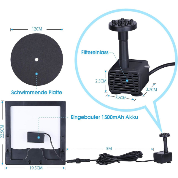 6w Solar Springbrunnen Eingebaute1500 Mah Batterie Upgraded Solar Teichpumpe Wasserpumpe Solar Schwimmender Fontne Pumpe Mit 6 Fontnenstile Fr Garten,