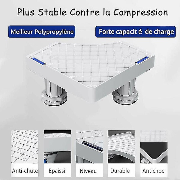 SRBTV-Tvättmaskinsställ, Tvättmaskinstorktumlare Kylskåpssockel, Justerbar Längd 41cm-64cm Höjd 9-12cm Stödlast 300kg Anti Vibration Anti N
