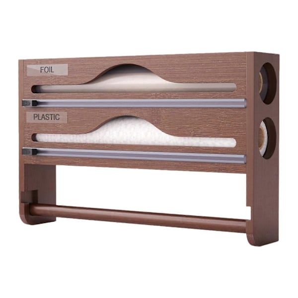 Wrap Dispenser Bambus Aluminiumfolie og Bagepapir Opbevaring 3 in 1 brown