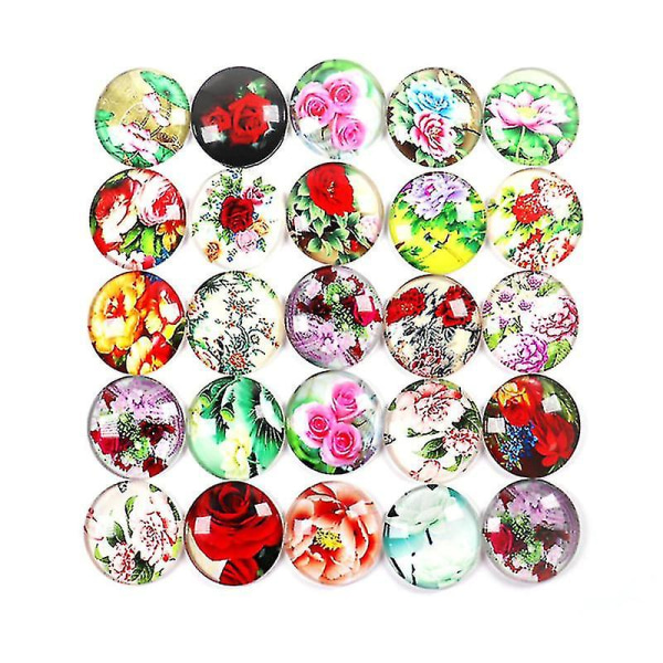 50 st Runda blommönster Time Glass Stickers Handgjorda smycken Tillbehör för örhängen Armband (3x0,79 Cm)