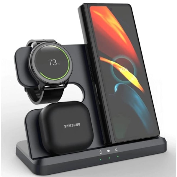 3-i-1 Trådlös Laddare Samsung Galaxy - Buds - Klocka Svart