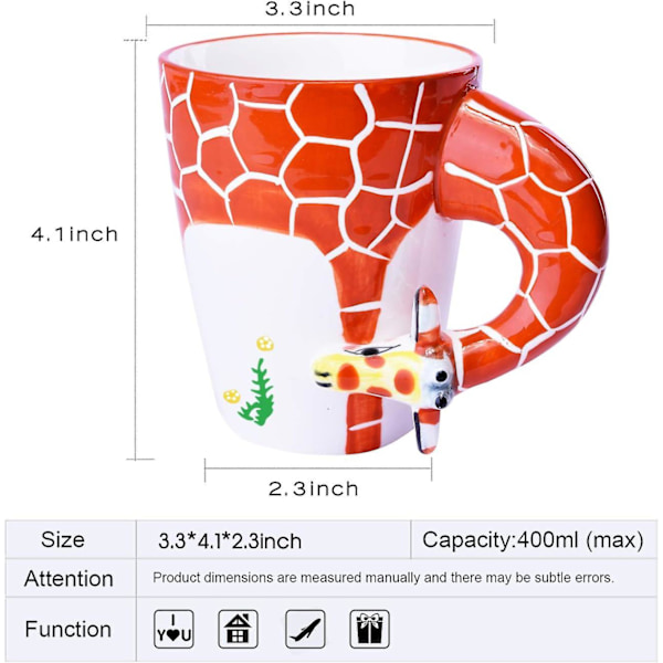 3d håndmalet keramisk dyremønster keramisk kaffekrus (giraf)