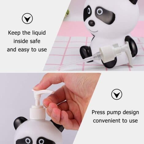 Søt pandaformet 300 ml pumpe såpedispenser; påfyllbar når tom