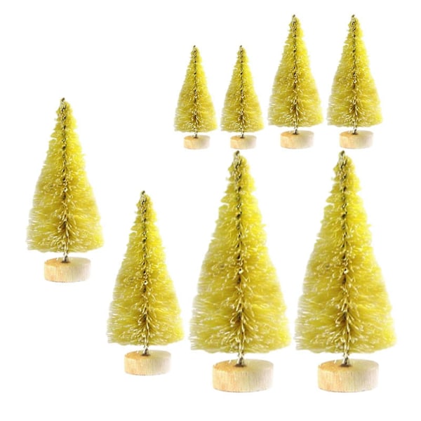 8 stk. Miniatyr Furu Trær for Skrivebord, Mini Kunstig Juletre for Julefest Yellow