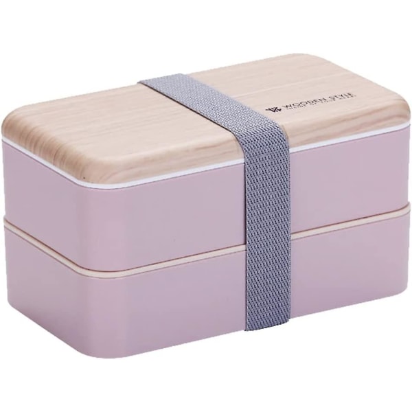 Matboks, lunsjboks med 2-lags bestikk, japansk Bento for barn eller voksne, til skole eller jobb (rosa)