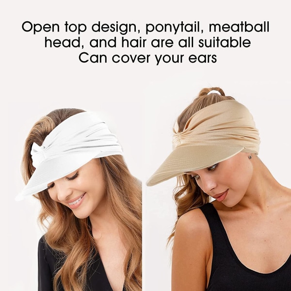Damesport solskjermhatter, tom topp baseballsolhette, elastiske solhatter med bred kant for kvinner med UV-beskyttelse White