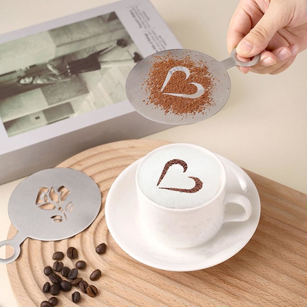 3st Kaffeschabloner Slät kant i rostfritt stål Kaffe Latte Konstmallar Molds för Hem Kök Kafé