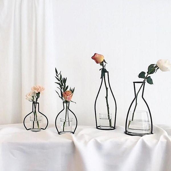 Retro Iron Line Pöytä Kukat Maljakot Nordic Decoration Koti Metalli Kasviteline Nordic Styles Kukkamaljakko Kodinsisustus Dropshipping glass vase B