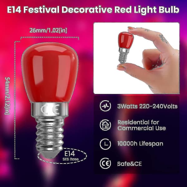 E14 Rød LED Pære 3w E14, Dekorativ Rød E14 LED Pære, 25w Erstatning