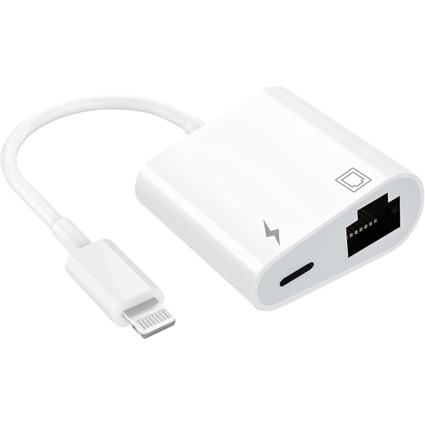 Lightning till Ethernet-adapter, [kompatibel med Apple Mfi Certified] 2-i-1 Rj45 Ethernet Lan-nätverksadapter med laddningsport, plug and play, support