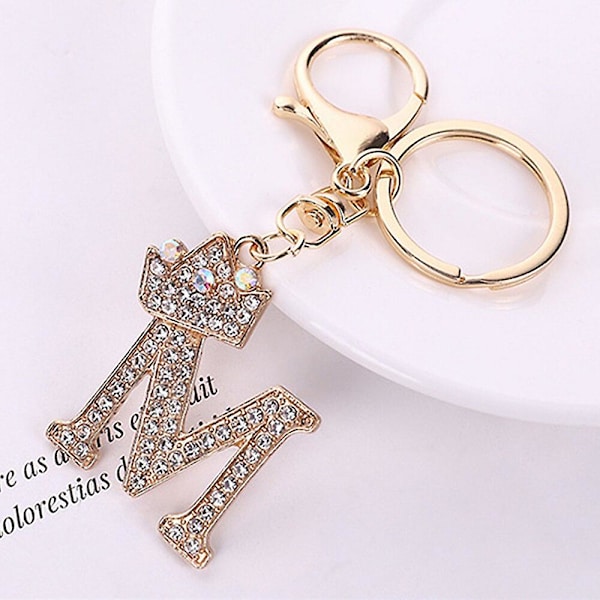 Luksus Krone 26 Bogstav Metal Nøglering Mode Rhinestone Initial Nøglering Taske Vedhæng Charms DIY Tilbehør Fødselsdagsgaver A