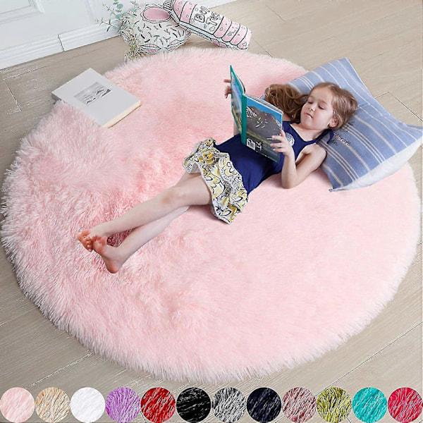 Blush Rund Teppe For Soverom, Fluffy Sirkelteppe 4'x4' For