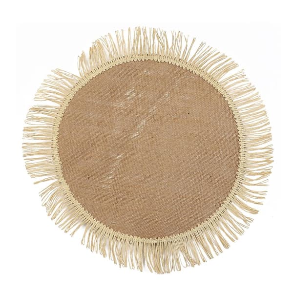 Runde Tassel Bordbrikker Jute Bordmatte Spisebrikker Vaskbare Bordbrikker White