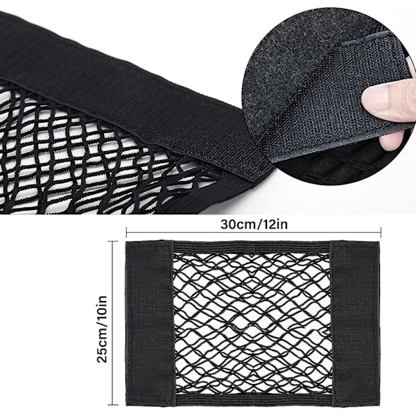 4 stk. bilsikker opbevaring, 30 x 25 cm bilsikkerhedsnet, universel taske velcro sikkerhedsnet, elastisk bagagenet opbevaringsnet Ave