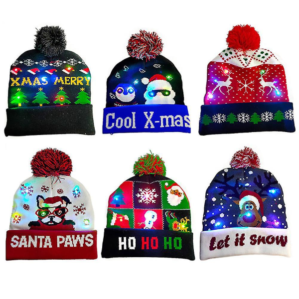 Mode Unisex Vinter Tjock Varm Led Stickad Mössa Hatt Med Ball Xmas Dekor 7