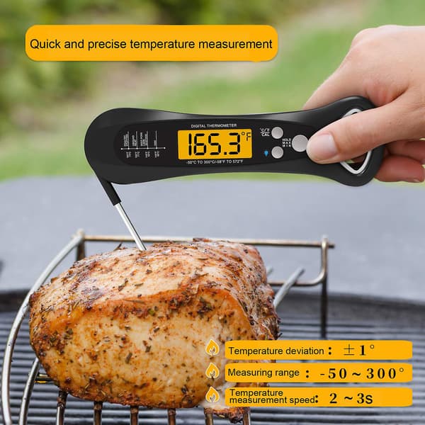 Fødevaretermometer Vandtæt Digitalt Kødtermometer Øjeblikkelig Aflæsning Sammenklappeligt Probe Termometer til Køkken BBQ