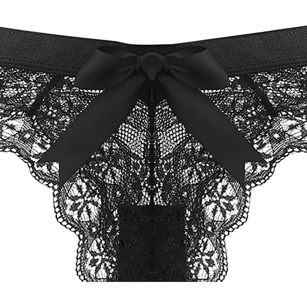 Damer Spets Rosett T-String Låg Midja Andningsbara Trosor Svart Black L