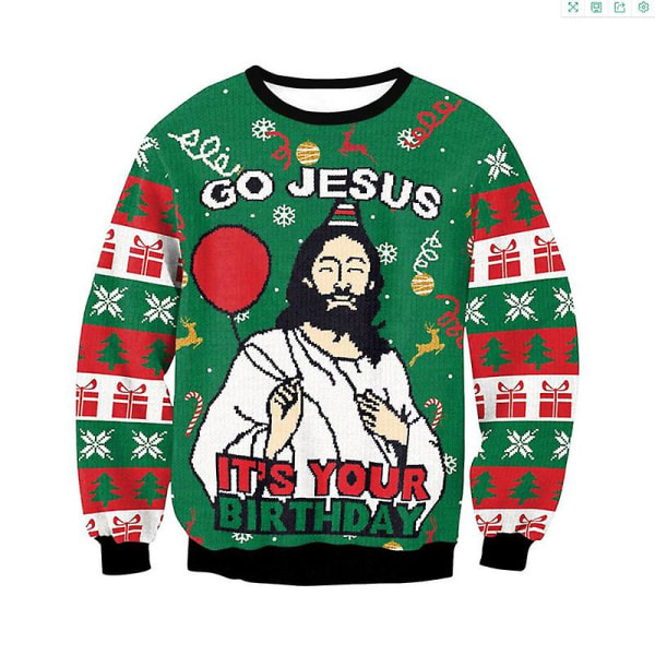 Jesus Sweater Grön 3d- print julfestskjorta Vuxna män och kvinnor Kläder (s-xxl) M